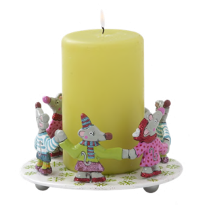 RICE lysholder med 6 dansende julemus og glimmer – metal og bloklys